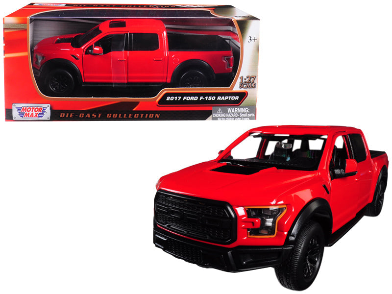 2017 Ford F-150 Raptor Pickup Truck Red with Black Wheels 1/27 Diecast Model Car by Motormax  free shipping USA