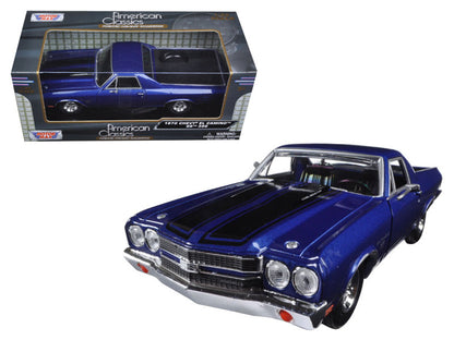 1970 Chevrolet El Camino SS 396 Dark Blue Metallic with Black Stripes 1/24 Diecast Model Car by Motormax  free shipping USA