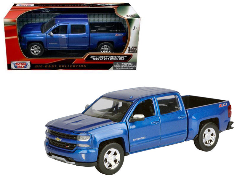 2017 Chevrolet Silverado 1500 LT Z71 Crew Cab Pickup Truck Blue 1/27 Diecast Model Car by Motormax  free shipping USA