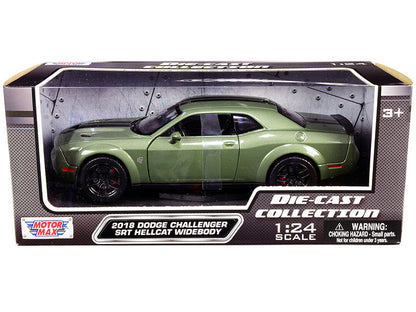 2018 Dodge Challenger SRT Hellcat Widebody Green Metallic with Black Stripes 1/24 Diecast Model Car by Motormax  free shipping USA