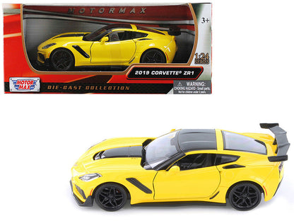 2019 Chevrolet Corvette ZR1 Yellow with Black Accents 1/24 Diecast Model Car by Motormax  free shipping USA
