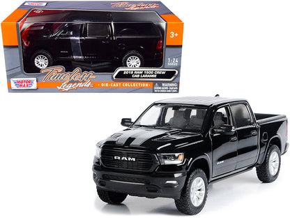 2019 RAM 1500 Laramie Crew Cab Pickup Truck Black with Silver Stripes 1/24 Diecast Model Car by Motormax  free shipping USA