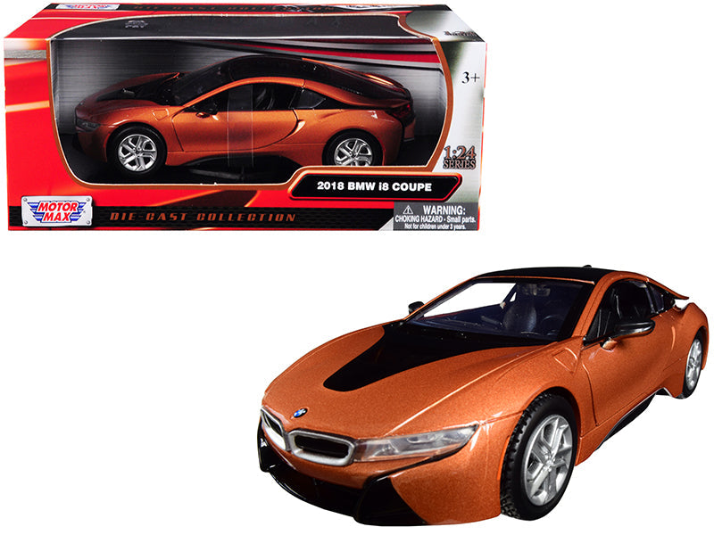 2018 BMW i8 Coupe Metallic Orange with Black Top 1/24 Diecast Model Car by Motormax  free shipping USA