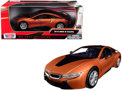2018 BMW i8 Coupe Metallic Orange with Black Top 1/24 Diecast Model Car by Motormax  free shipping USA