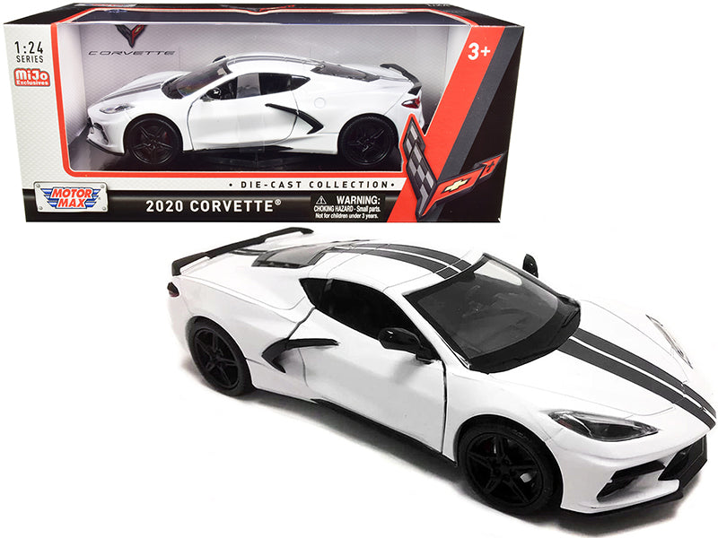2020 Chevrolet Corvette C8 Stingray White with Gray Stripes 1/24 Diecast Model Car by Motormax  free shipping USA