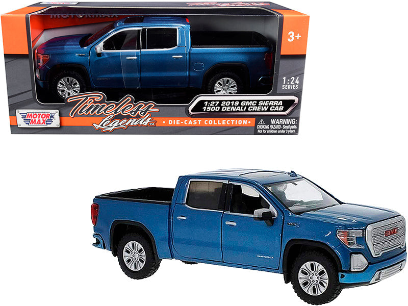 2019 GMC Sierra 1500 Denali Crew Cab Pickup Truck Blue Metallic 1/24-1/27 Diecast Model Car by Motormax  free shipping USA
