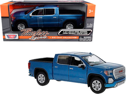2019 GMC Sierra 1500 Denali Crew Cab Pickup Truck Blue Metallic 1/24-1/27 Diecast Model Car by Motormax  free shipping USA