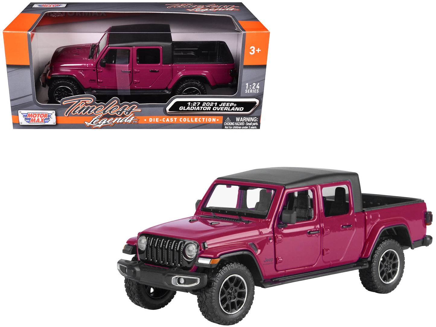2021 Jeep Gladiator Overland Pickup Truck Purple with Matt Black Top 1/24 Diecast Model Car by Motormax  free shipping USA