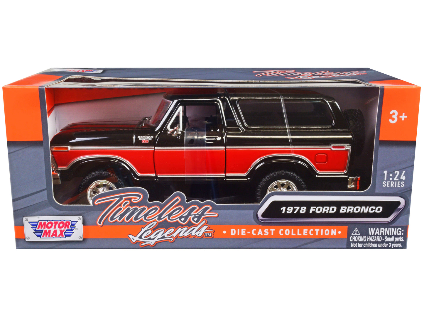 1978 Ford Bronco Ranger XLT with Spare Tire Black and Red "Timeless Legends" Series 1/24 Diecast Model Car by Motormax  free shipping USA