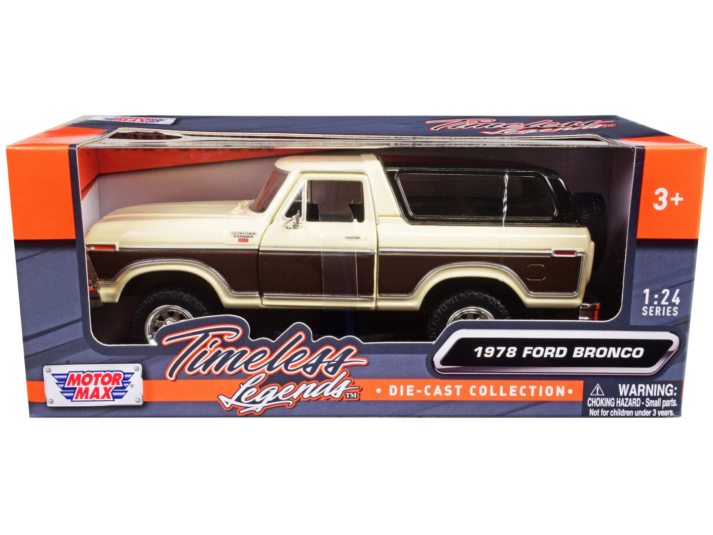 1978 Ford Bronco Ranger XLT with Spare Tire Cream and Brown with Black Camper Shell "Timeless Legends" Series 1/24 Diecast Model Car by Motormax  free shipping USA