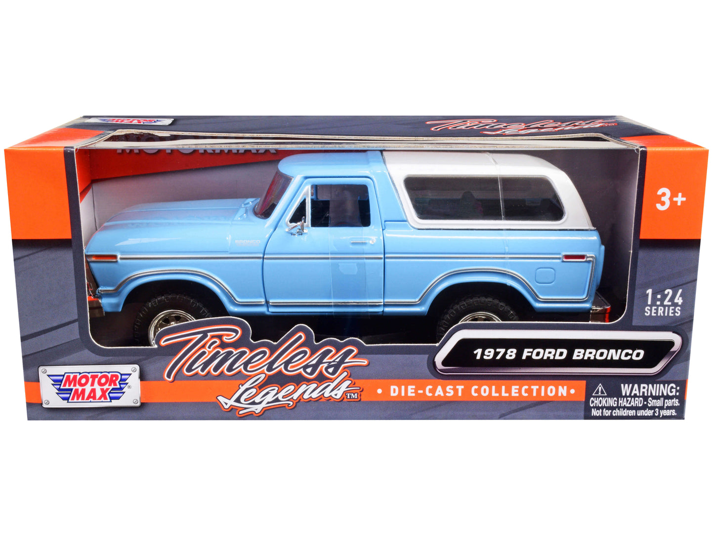 1978 Ford Bronco Custom Light Blue and White "Timeless Legends" Series 1/24 Diecast Model Car by Motormax  free shipping USA