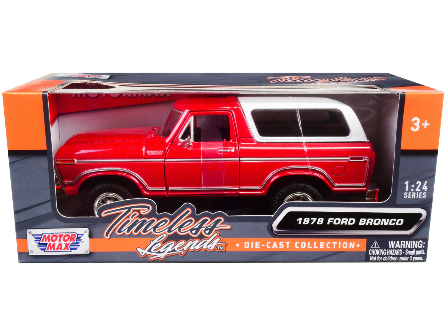 1978 Ford Bronco Custom Red and White "Timeless Legends" Series 1/24 Diecast Model Car by Motormax  free shipping USA