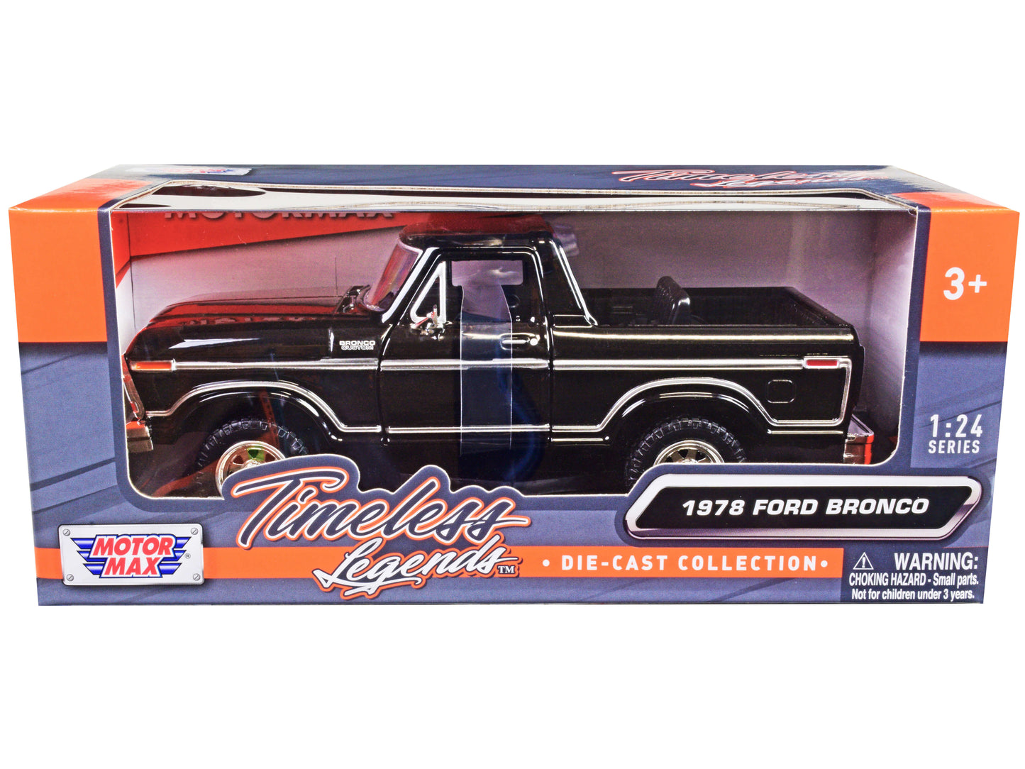 1978 Ford Bronco Custom (Open Top) Black "Timeless Legends" Series 1/24 Diecast Model Car by Motormax  free shipping USA