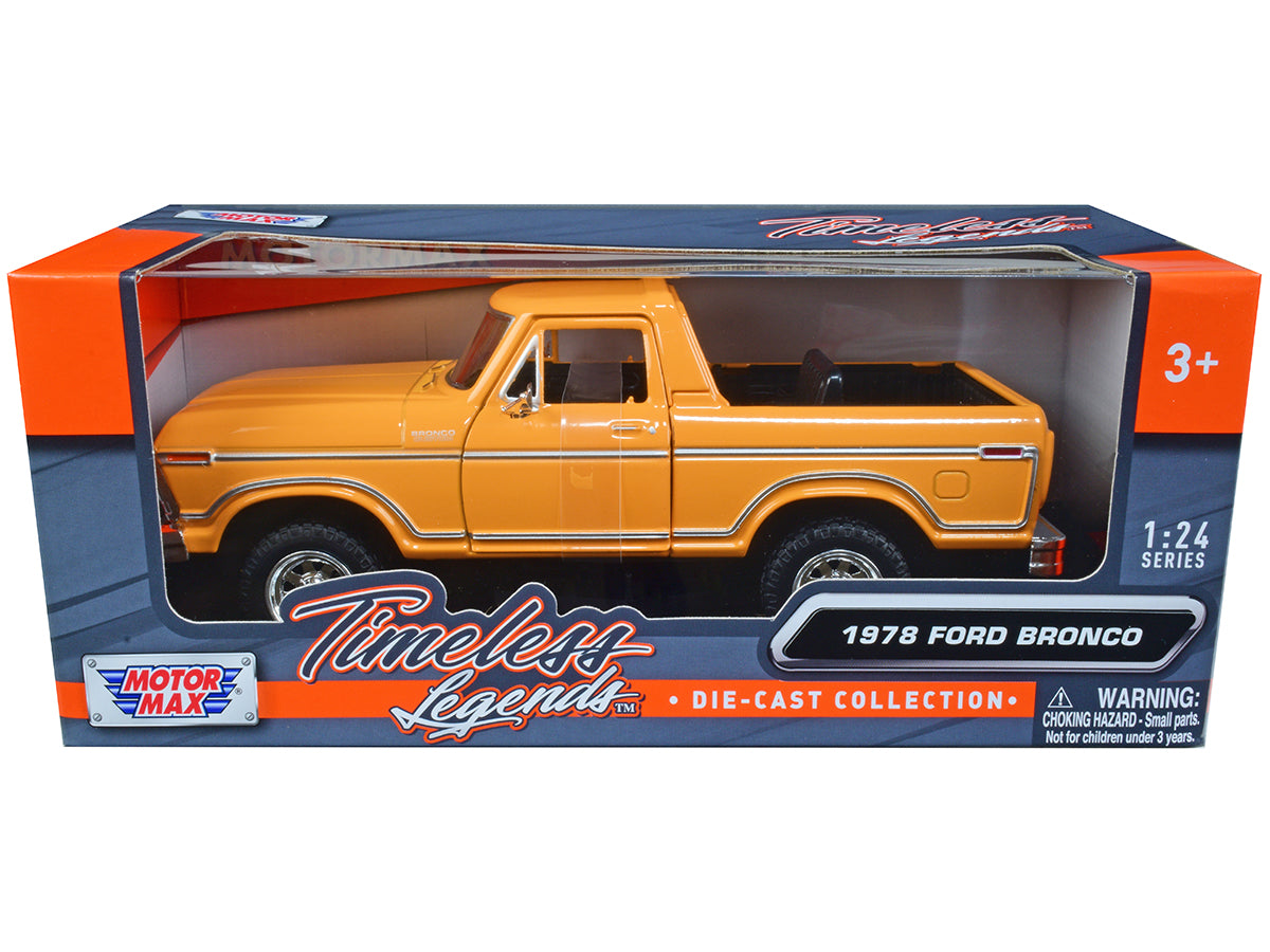 1978 Ford Bronco Custom (Open Top) Yellow with "Timeless Legends" Series 1/24 Diecast Model Car by Motormax  free shipping USA