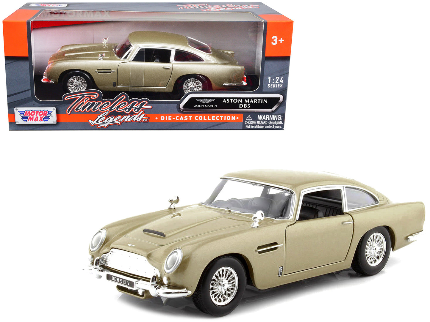 Aston Martin DB5 RHD (Right Hand Drive) Gold Metallic "Timeless Legends" Series 1/24 Diecast Model Car by Motormax  free shipping USA