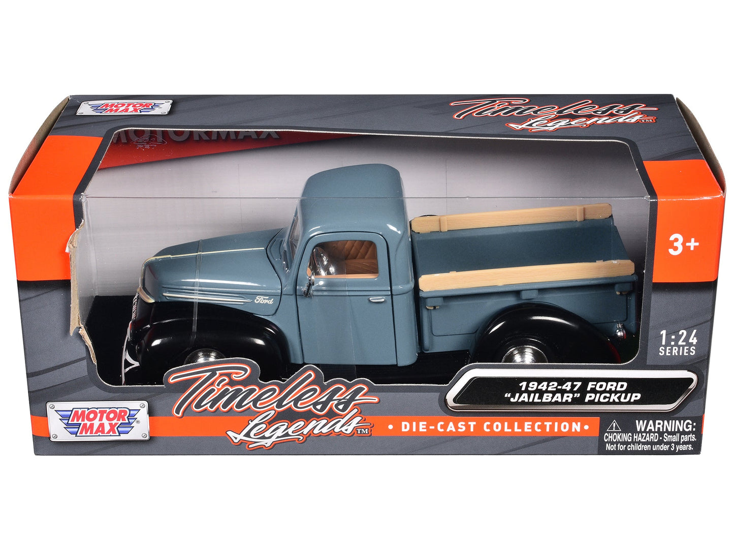 1942-47 Ford "Jailbar" Pickup Truck Blue and Black "Timeless Legends" Series 1/24 Diecast Model Car by Motormax  free shipping USA