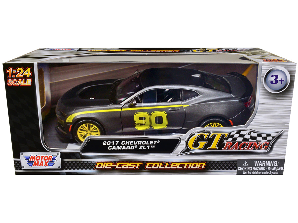 2017 Chevrolet Camaro ZL1 #90 Matt Gray with Yellow Stripes "GT Racing" Series 1/24 Diecast Model Car by Motormax  free shipping USA