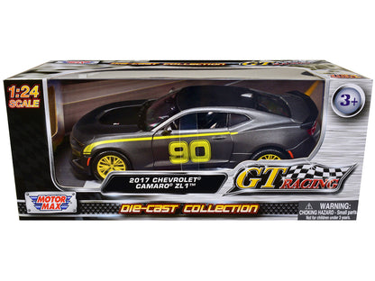 2017 Chevrolet Camaro ZL1 #90 Matt Gray with Yellow Stripes "GT Racing" Series 1/24 Diecast Model Car by Motormax  free shipping USA