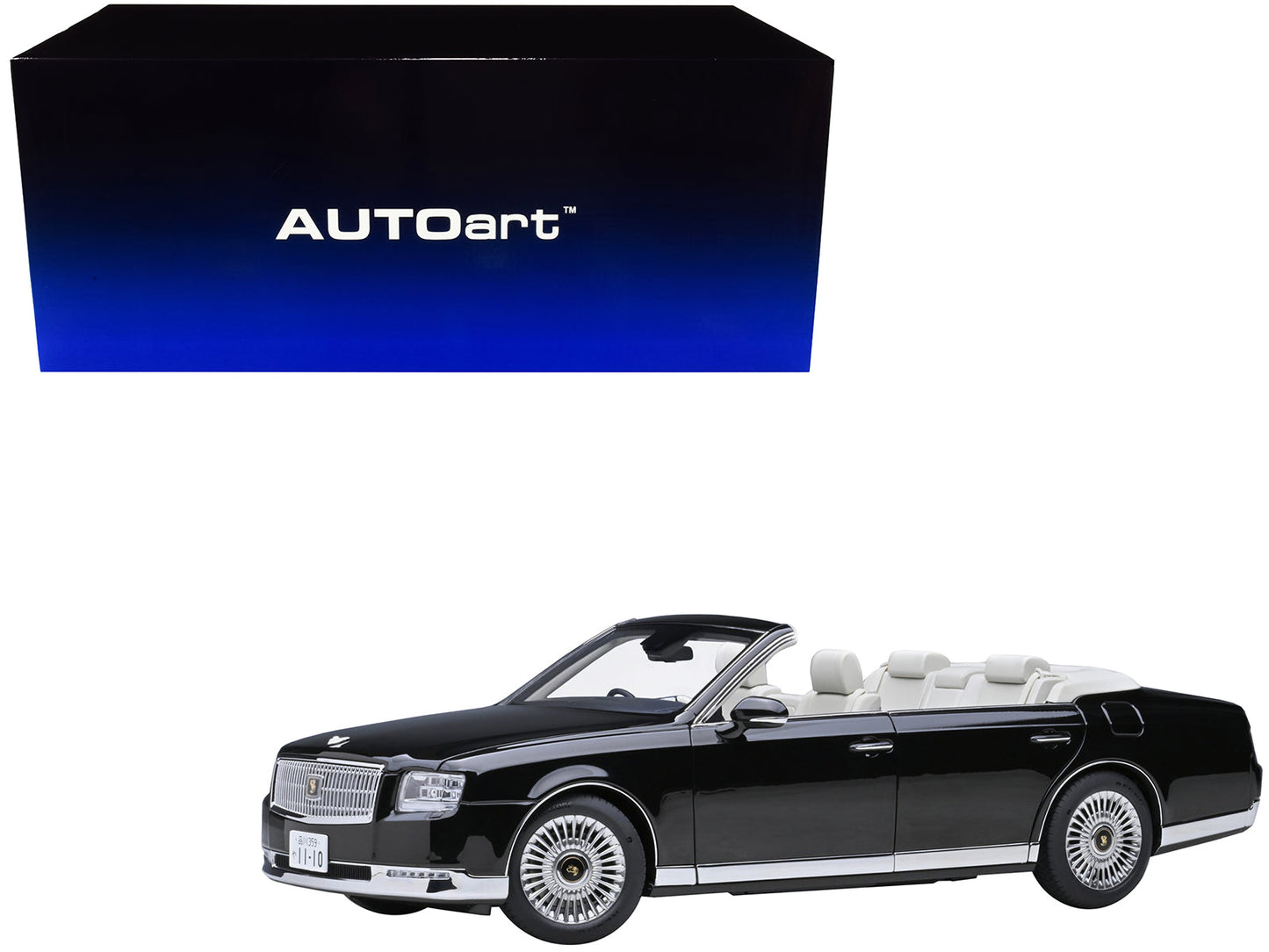 Toyota Century Open Car Convertible RHD (Right Hand Drive) Black with White Interior 1/18 Model Car by Autoart  free shipping USA