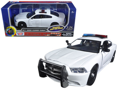 2011 Dodge Charger Pursuit Police Car White with Flashing Light Bar, Front and Rear Lights and 2 Sounds 1/24 Diecast Model Car  by Motormax  free shipping USA
