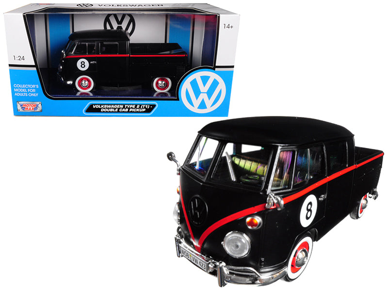 Volkswagen Type 2 (T1) Double Cab Pickup #8 Matt Black 1/24 Diecast Car Model by Motormax  free shipping USA