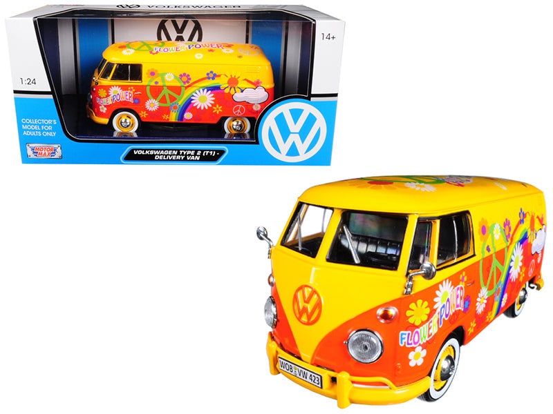 Volkswagen Type 2 (T1) Delivery Van Flower Power 1/24 Diecast Car Model by Motormax  free shipping USA