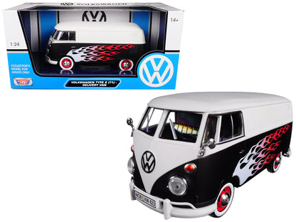 Volkswagen Type 2 (T1) Delivery Van with Flames 1/24 Diecast Car Model by Motormax  free shipping USA