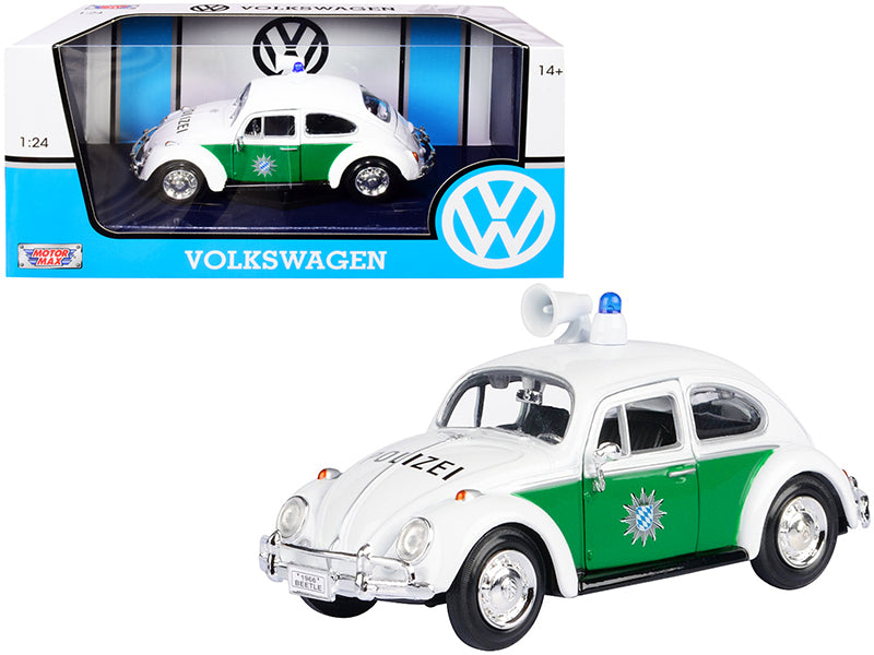 1966 Volkswagen Beetle German Police Car White and Green 1/24 Diecast Model Car by Motormax  free shipping USA