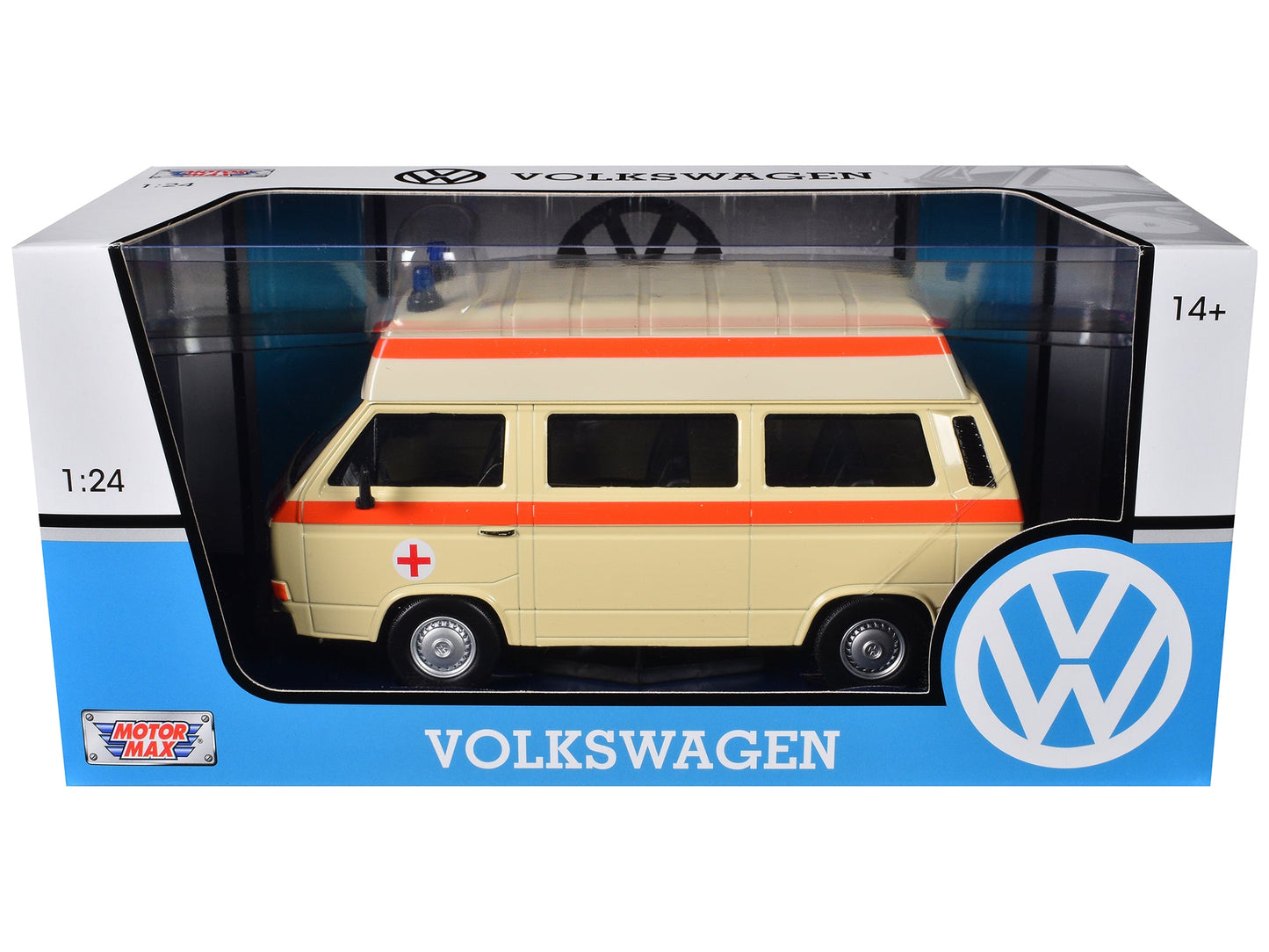 Volkswagen Type 2 (T3) High Roof Ambulance Cream with Orange Stripes 1/24 Diecast Model Car by Motormax  free shipping USA