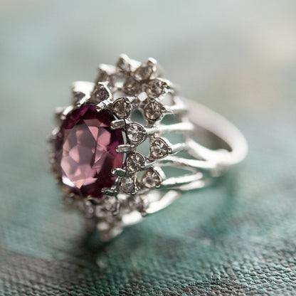 Vintage Women's Austrian Crystal Cocktail Ring 18k Gold Electroplated Birthstone Ring for Women by PVD Vintage Jewelry