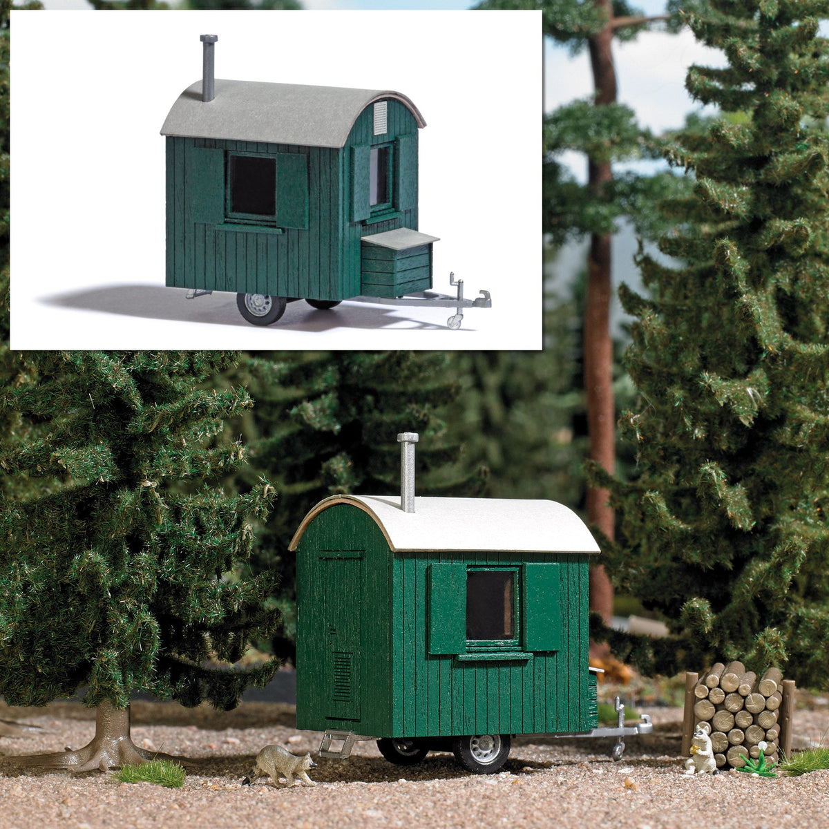 Busch 1983 HO Scale Logger's Trailer Hut, Green Wood Kit