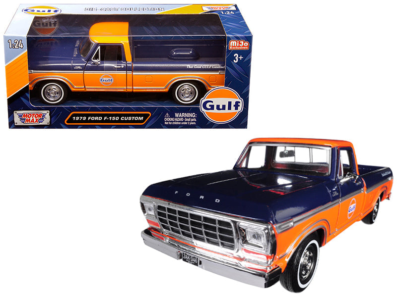 1979 Ford F-150 Custom Pickup Truck "Gulf" Dark Blue and Orange 1/24 Diecast Model Car by Motormax  free shipping USA