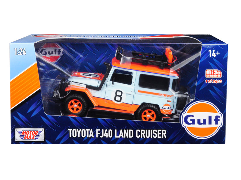 Toyota FJ40 Land Cruiser #8 "Gulf Oil"  White Limited Edition to 2400 pieces Worldwide 1/24 Diecast Model Car by Motormax  free shipping USA