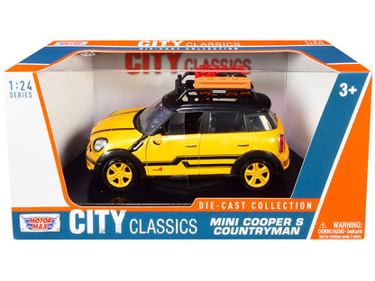 Mini Cooper S Countryman with Roof Rack and Accessories Yellow Metallic and Black "City Classics" Series 1/24 Diecast Model Car by Motormax  free shipping USA