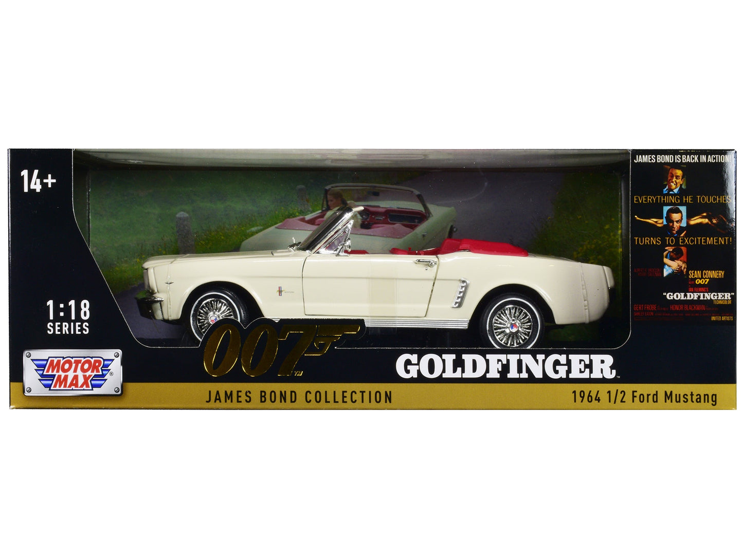 1964 1/2 Ford Mustang Convertible White with Red Interior James Bond 007 "Goldfinger" (1964) Movie "James Bond Collection" Series 1/18 Diecast Model Car by Motormax  free shipping USA