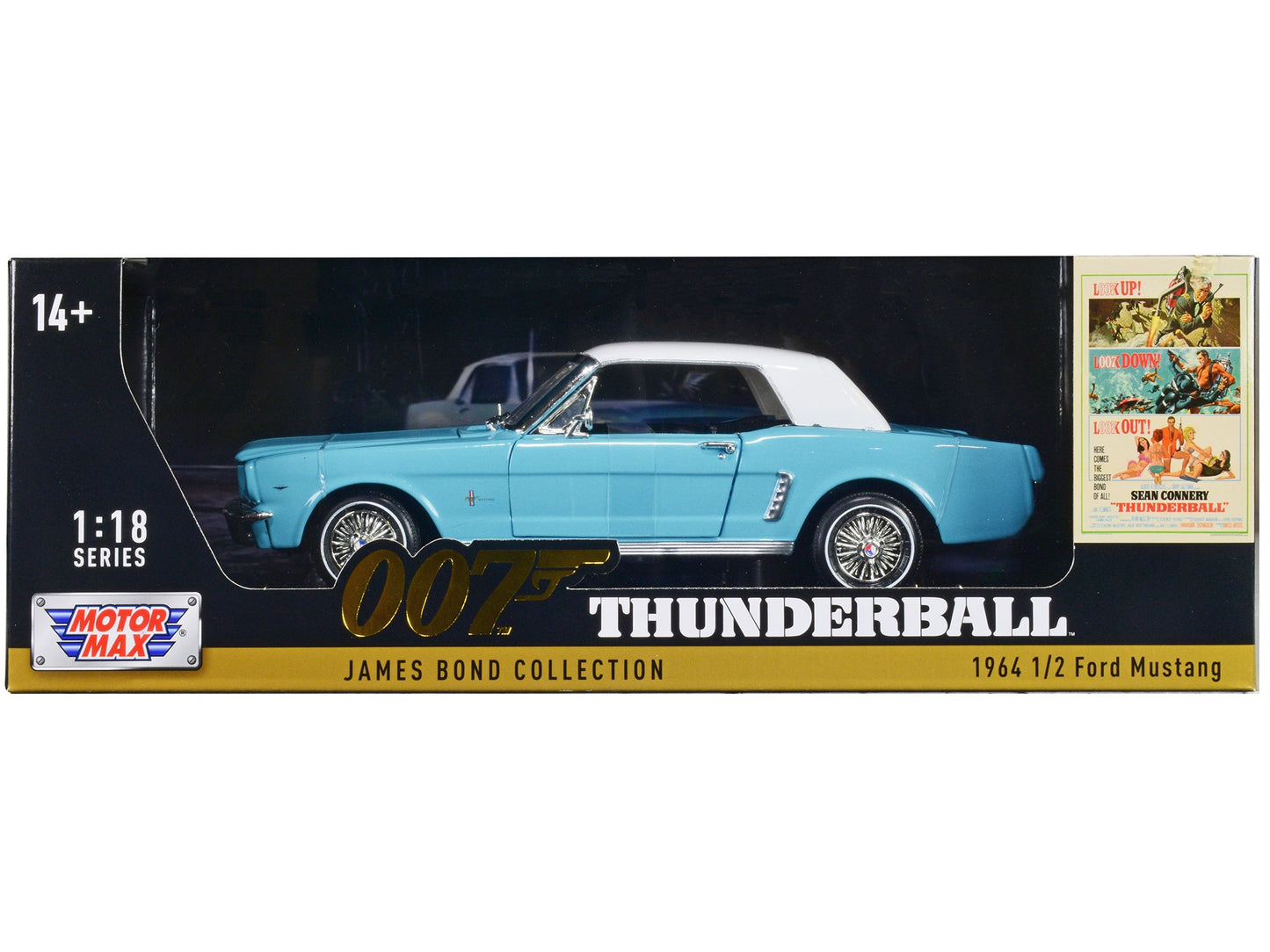 1964 1/2 Ford Mustang Light Blue with White Top James Bond 007 "Thunderball" (1965) Movie "James Bond Collection" Series 1/18 Diecast Model Car by Motormax  free shipping USA