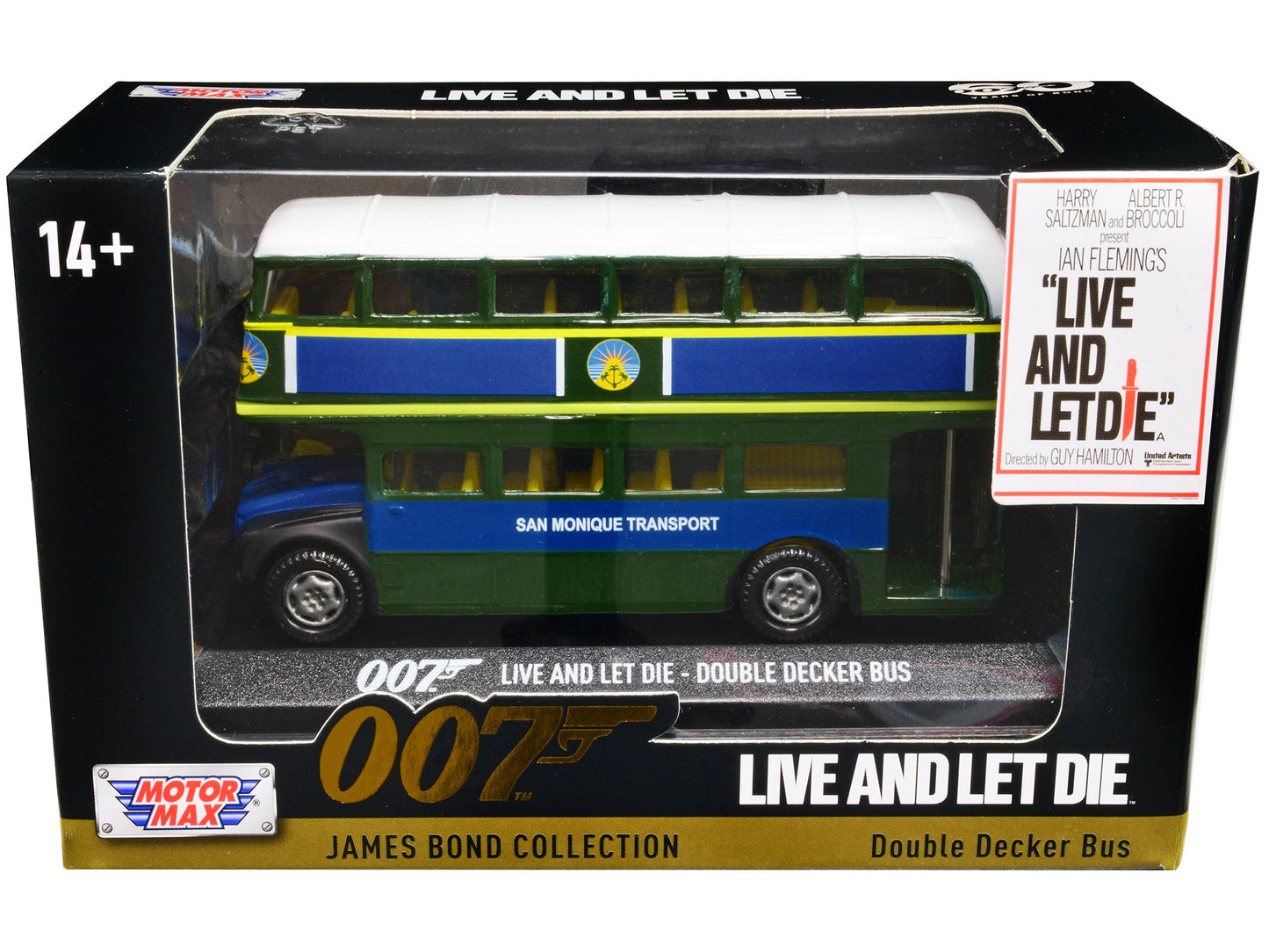 Double Decker Bus "San Monique Transport" James Bond 007 "Live and Let Die" (1973) Movie "James Bond Collection" Series Diecast Model Car by Motormax  free shipping USA