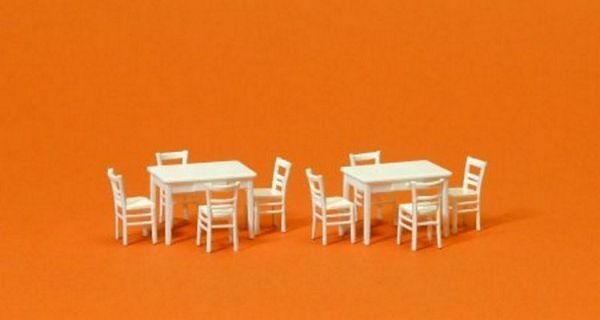 Preiser 17217 HO Scale Table & Chairs 2 Tables & 8 Chairs (white)