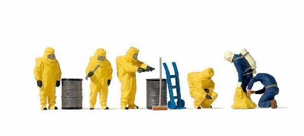 Preiser 10733 HO Scale Firemen pkg(6) Wearing Yellow Hazmat Suits