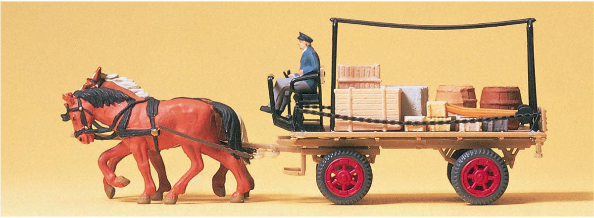 Preiser 30434 HO Scale Horse-Drawn Flatbed Cargo Wagon