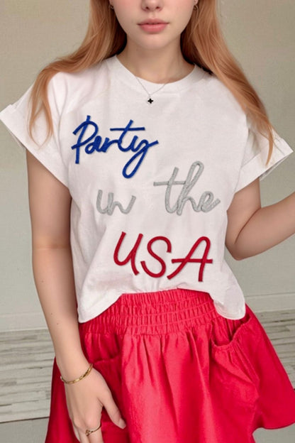 Letter Round Neck Short Sleeve T-Shirt