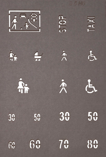 Noch 60745 HO Scale Street Marking Stencils, 5 Stencils/43 Symbols