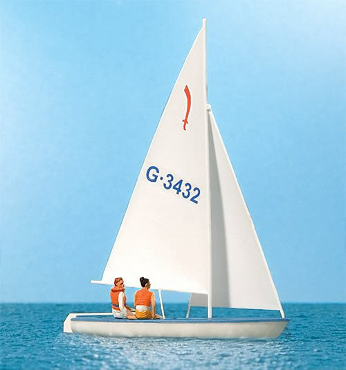 Preiser 10676 HO Scale Korsar Sailboat w/Sailor Sails Up
