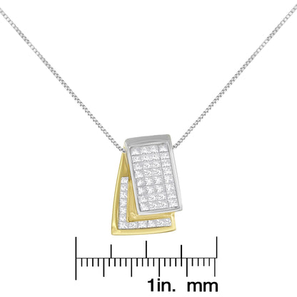 14K Gold 1.0 Cttw Princess Cut Diamond Two Tone Foldover Box Pendant 18” Box Chain Necklace (H-I Color, SI2-I1 Clarity) by Infinite Jewels