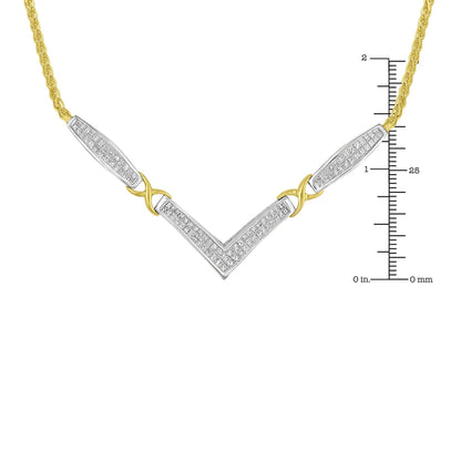 14K Yellow and White Gold 2.0 Cttw Princess Cut Diamond Flared and X-Station V Shaped 18” Franco Chain Statement Necklace (H-I Color, SI2-I1 Clarity) by Infinite Jewels