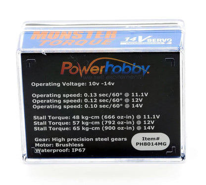 Powerhobby 8014MG 14v Programmable Waterproof HV Brushless 3s Lipo Servo