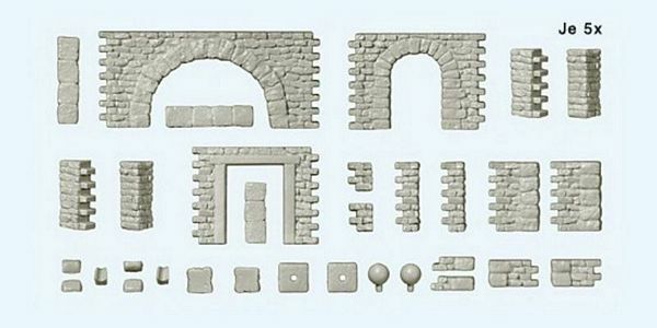 Preiser 18217 HO Scale Quarrystone Walls With Doorways, Arches