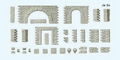 Preiser 18217 HO Scale Quarrystone Walls With Doorways, Arches