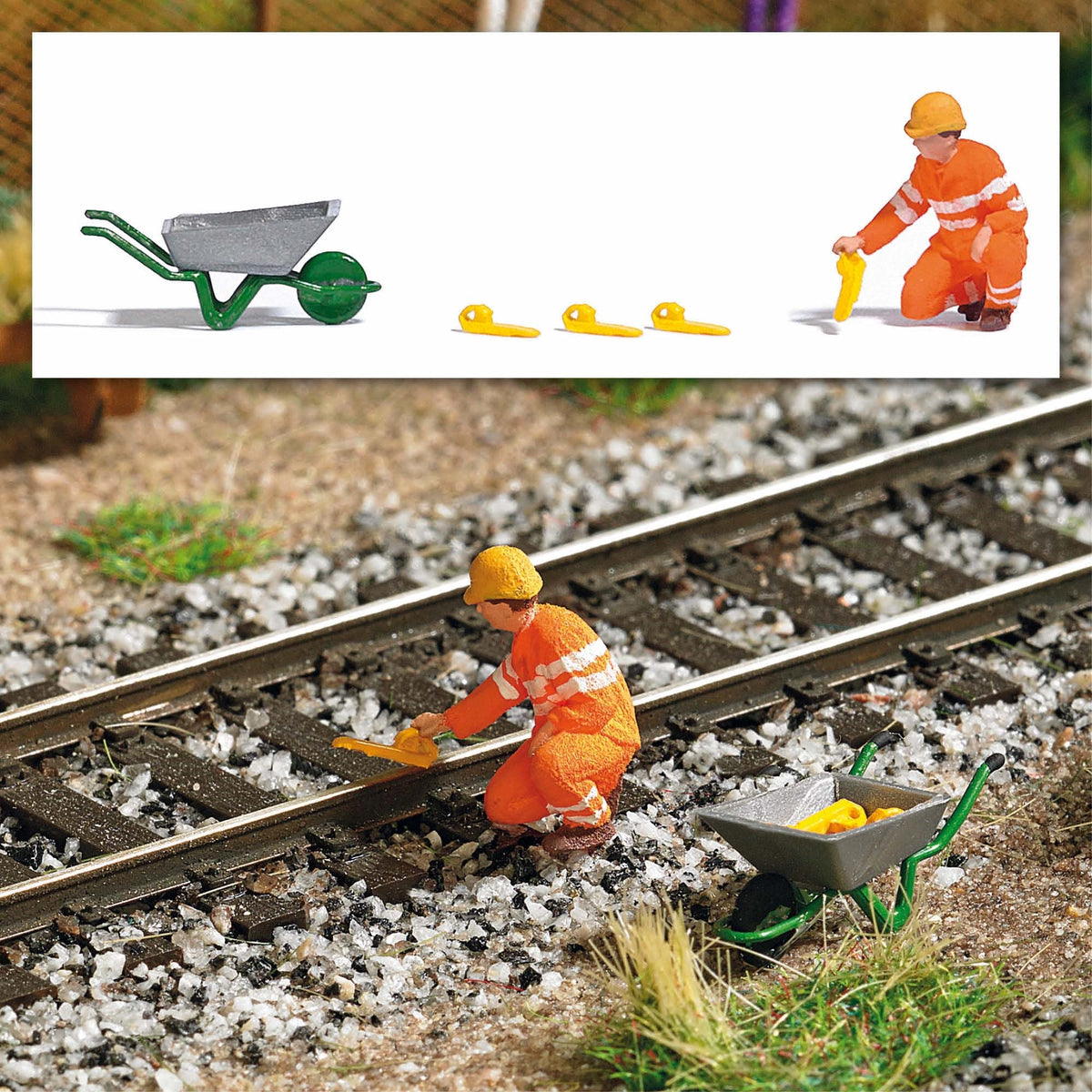 Busch 7819 HO Scale Railway Worker with Drag Shoes Action Set