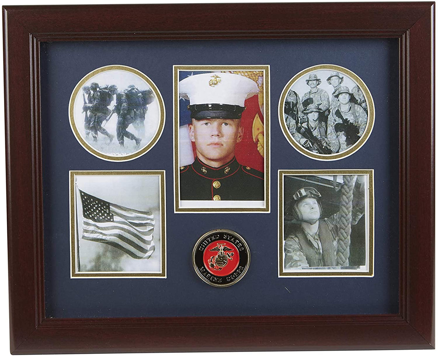 The Military Gift Store United States Marine Corps Medallion 5 Picture Collage Frame with Stars.